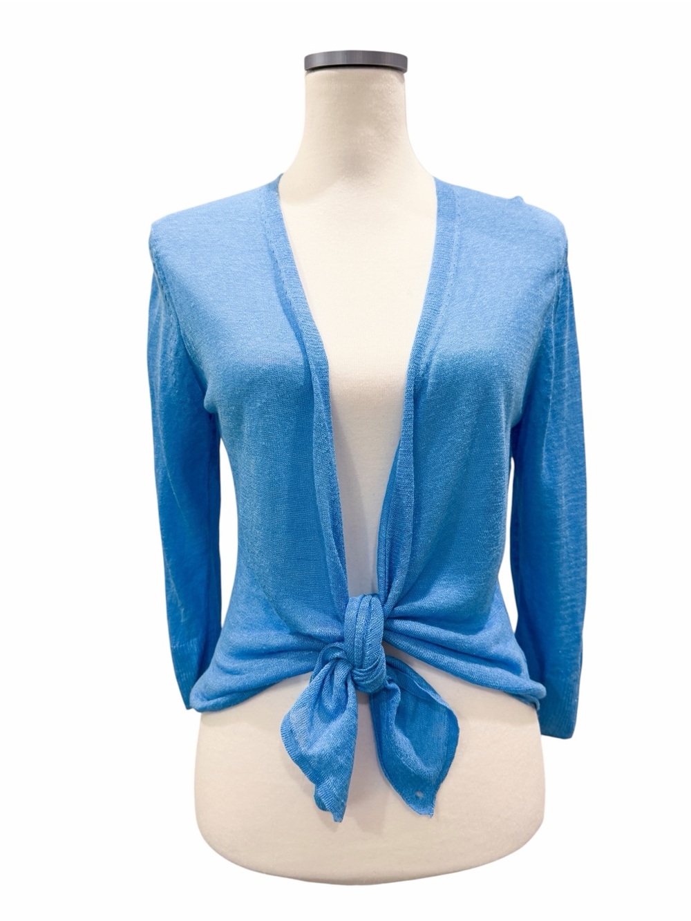 NIC+ZOE Lightweight 4 Way Slub Knit Linen Blend 3/4 Sleeve Cardigan Blue M NWT - Picture 4 of 16